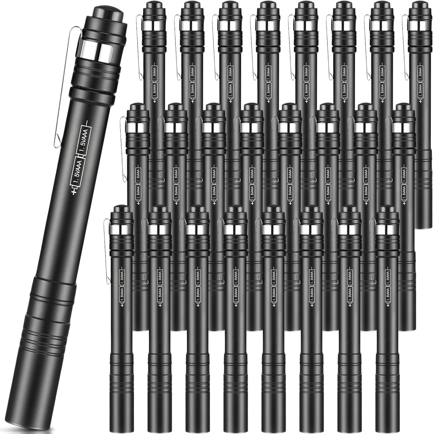 Rossesay 24 Pack Mini Pen Flashlights Bulk Gifts LED Pen Lights Aluminum Pocket Flashlights with Clips Small Handheld Torches for Men Camping Hiking Emergency Outdoor (Black)
