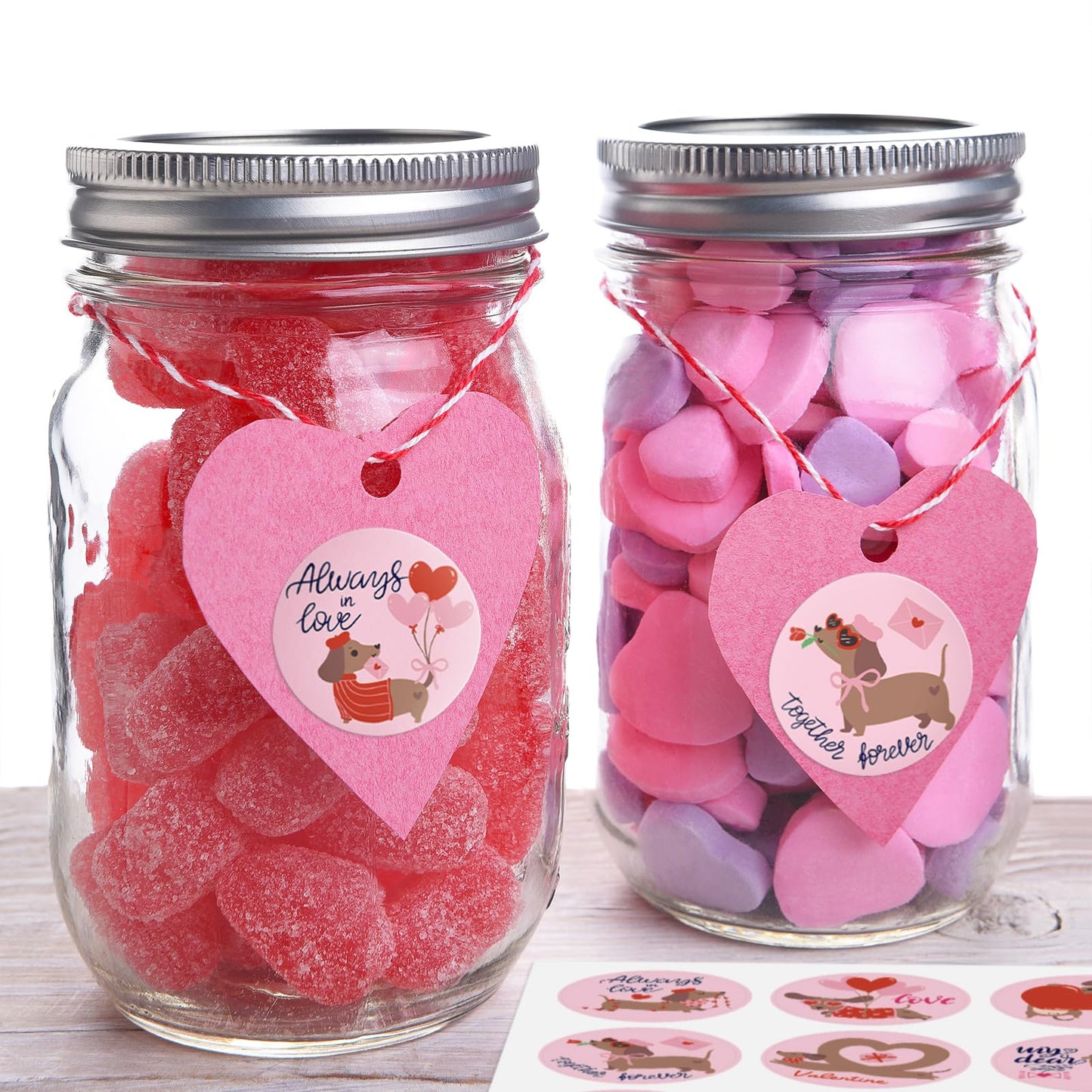 RUSPEPA 270 Pcs Valentine's Day Stickers, 1.5 Inch Round Love Labels with Cute Animals, Unicorns, Dinosaurs & Romantic Quotes, 5 Sets Adhesive Stickers for Gifts, Scrapbooking, Cards, Party Favors