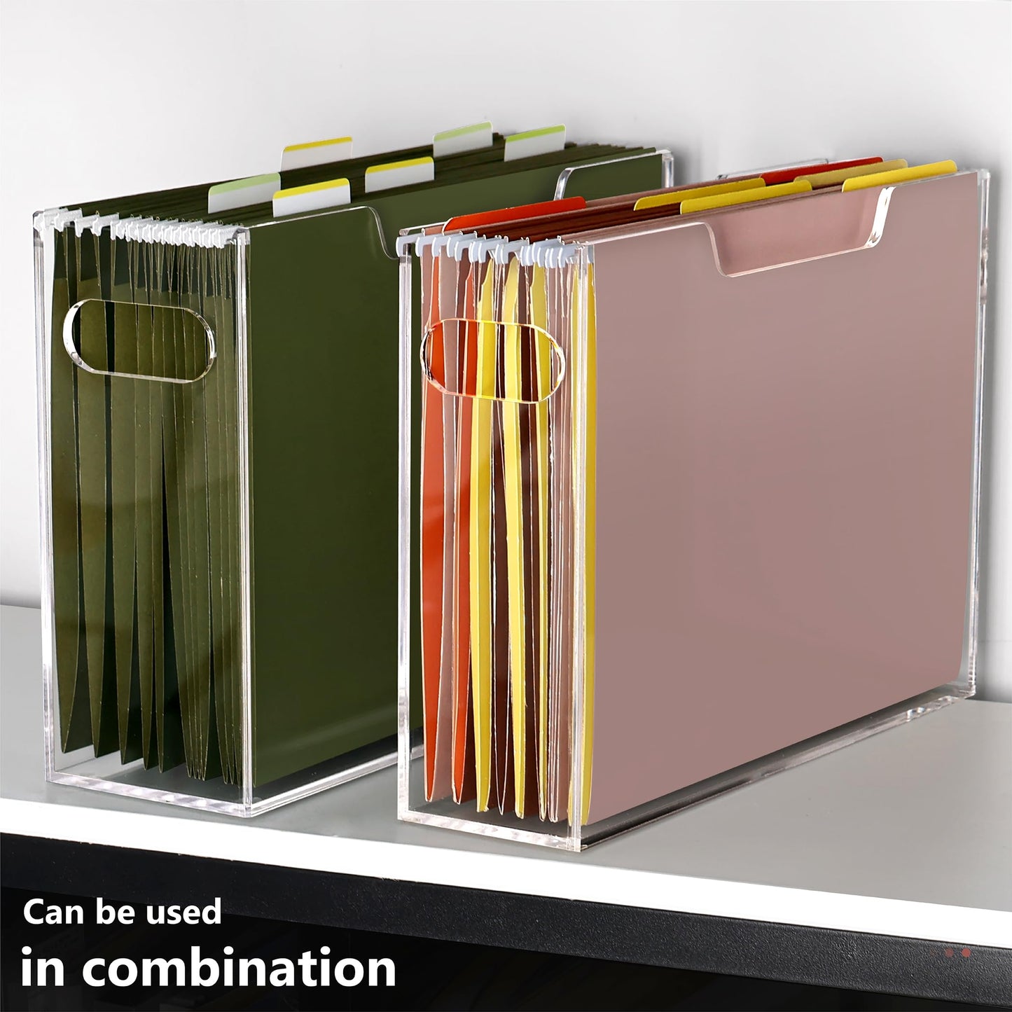DINGHUO Acrylic File Organizer Box Letter Size Hanging File Organizer, Clear Portable File Folder Box with Handle, Filing Crate Bin Holder for Desk, Office, Home, School - 1 Pack