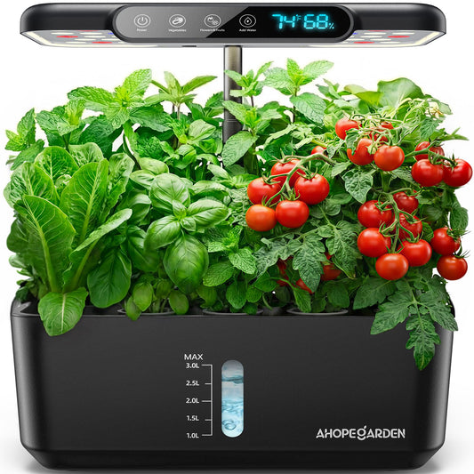 Ahopegarden Hydroponics Growing System Herb Garden: 10 Pods Indoor Garden Kit with LED Grow Light and Smart Temp & Humidity Display - Plant Germination Kit for Home Kitchen