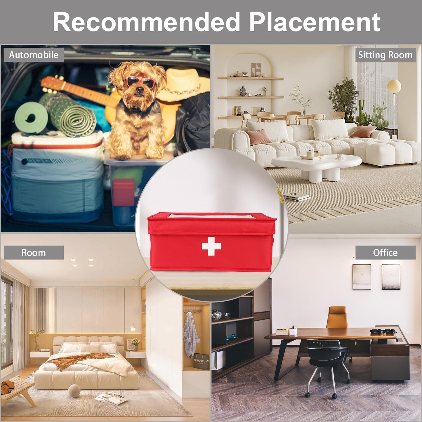 Xbopetda First Aid Kit, Linen First Aid Supplies Box, Pill Bottle Organizer, Empty Box with Lid for Home & Travel Emergency Tool Set - Red