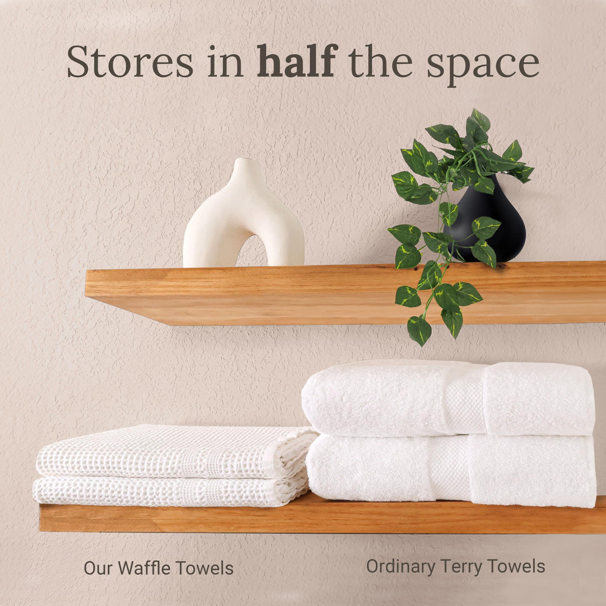 Waffle Hand Towels for Bathroom Quick Dry Towel Super Absorbent Thin 100% Cotton Lint Free (2 Count)