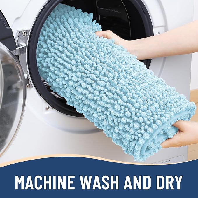 Arotive Luxury Chenille Bathroom Rug Mat, Extra Soft Thick Absorbent Shaggy Bath Rugs, Non-Slip Machine Wash Dry, Plush Bath Mats for Bathroom, Shower and Tub, 47x32, Blue