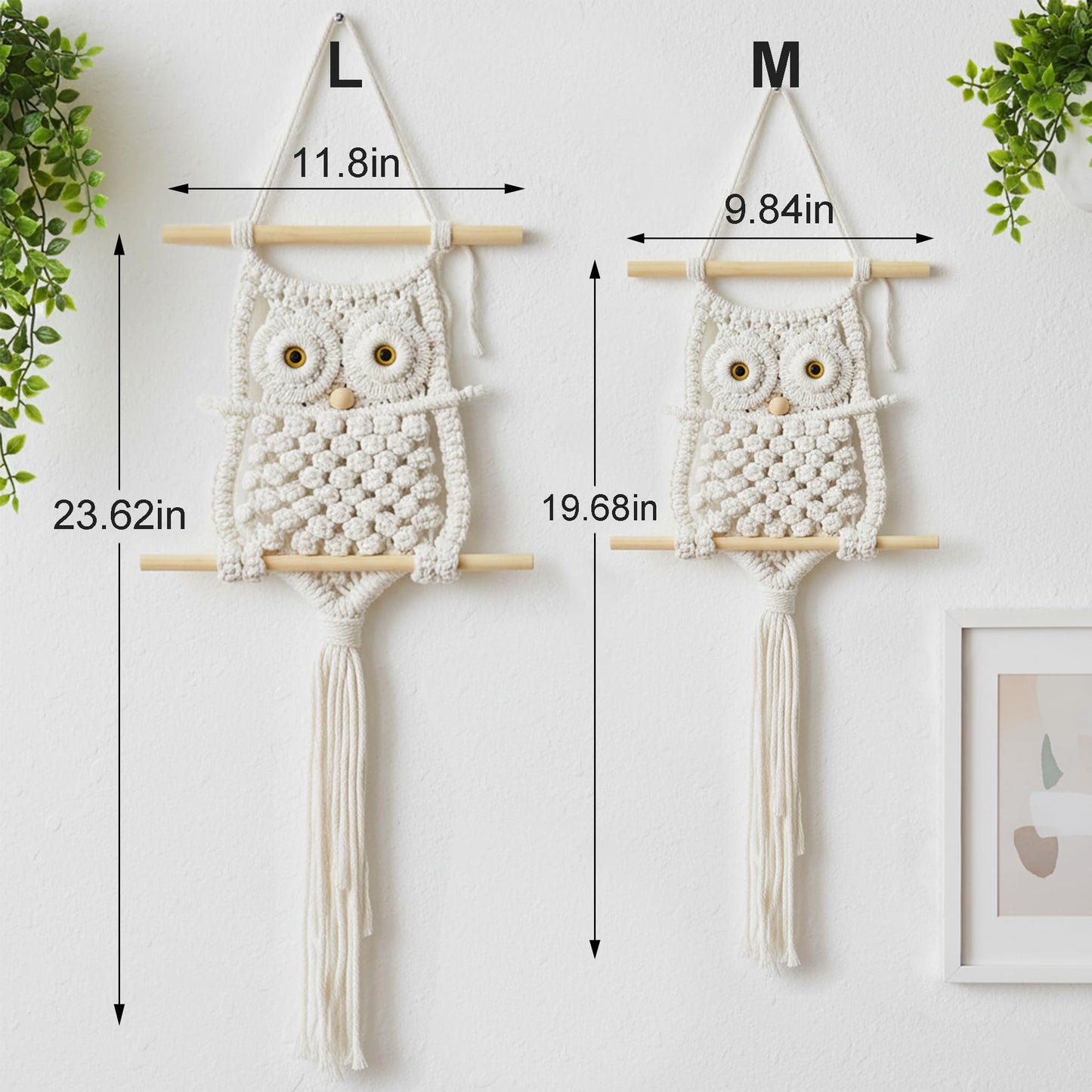 Cilkus Owl Macrame Wall Hanging – Handmade Boho Macrame Wall Decor, Macrame Wall Art Tapestry, Boho Wall Hanging Owl Decor for Bedroom, Living Room, Nursery – Beige (Beige-Large)
