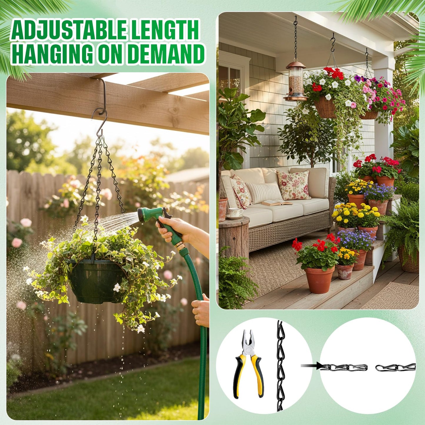 EBOOT 2 Pcs Hanging Chain for Bird Feeders, Planters, Lanterns and Ornaments (Black,9.5 Inch)