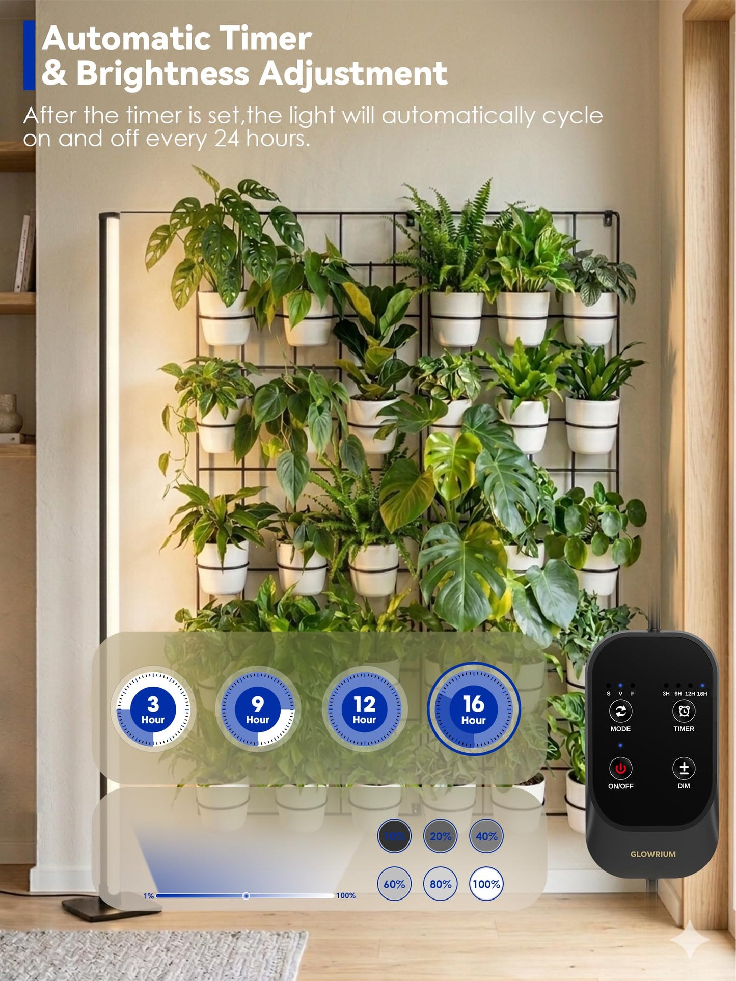 Grow Light with Auto-Timer, Hanging and Standing Grow Lights for Indoor Plants,3 Light Modes, Detachable Full Spectrum Plant Lights for Wide Area Coverage in Indoor Plants (60 in)