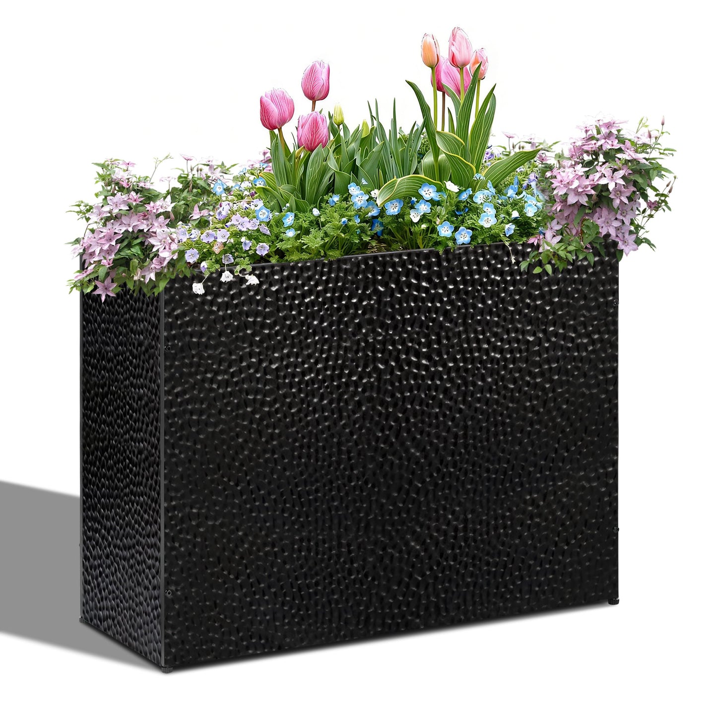 Tall Planters for Outdoor Plants - Hand-Hammered Metal Large Rectangular Block Planter Box with Drainage Holes, Modern Planters Indoor Outdoor Flower Plant Pots Patio Yard Front Porch Deck,32x12x24"