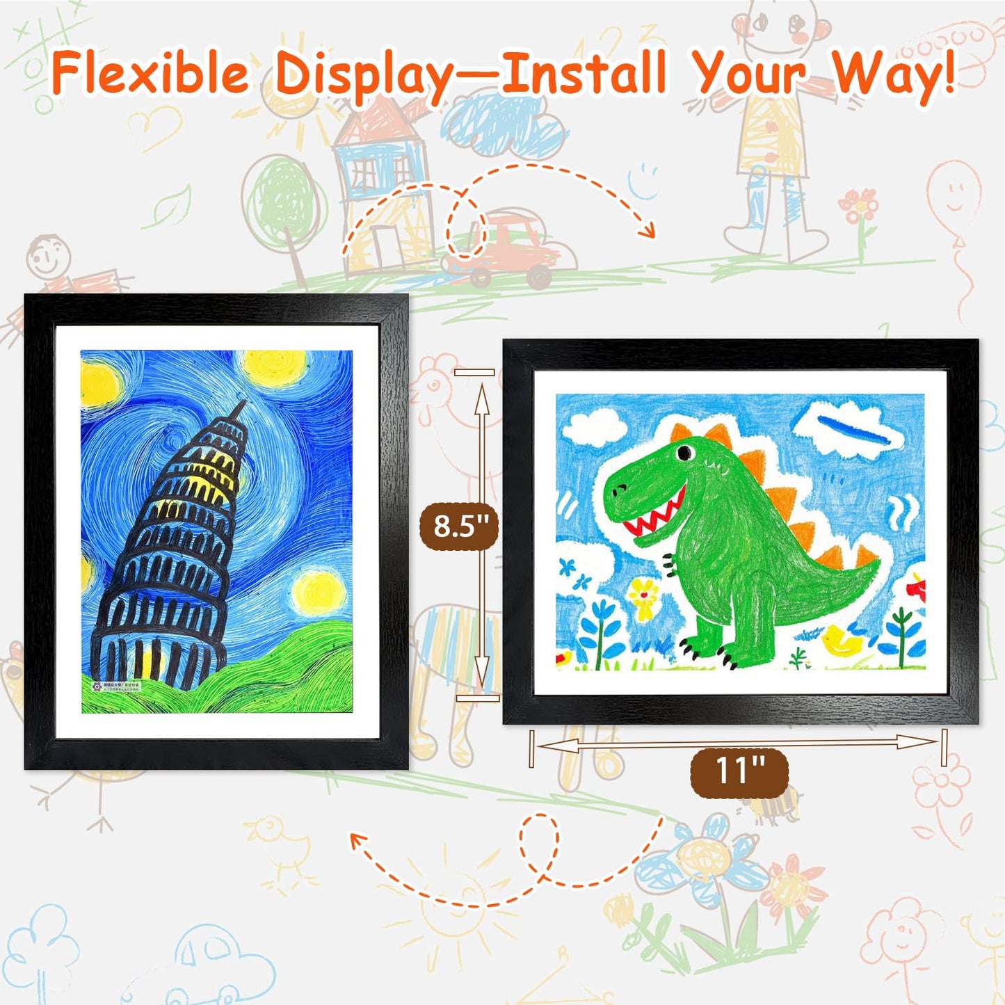 (2-Pack) Kids Art Frames Changeable, 8.5x11 Front Opening Kids Artwork Frames for Wall, Black Artwork Display Holds 150 Pcs for 3D Picture, Art Crafts, Hanging Wall Decor