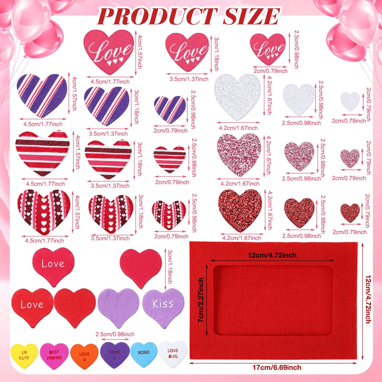 Ferraycle 232 Pieces Valentines DIY Picture Frames Craft Kit 32 Pcs Photo Frames with 200 Pcs Heart Shaped Foam Stickers for Valentine‘s Day, Craft Art, Home Decor(Rectangular Shape)
