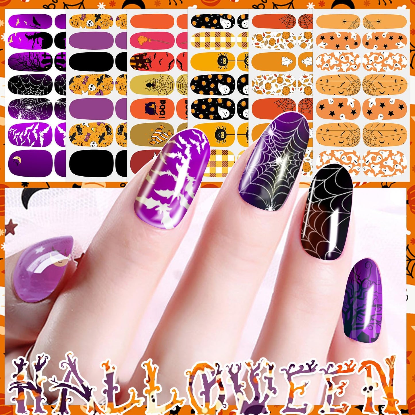 DANNEASY 280PCS/20 Sheets Nail Polish Strips - Halloween, Fall, Christmas Gel Nail Stickers Full Nail Wraps, UV Free | Easy to Stick | Adhesive Sticker Nails for Women with 1 File, 1 Cuticle Stick