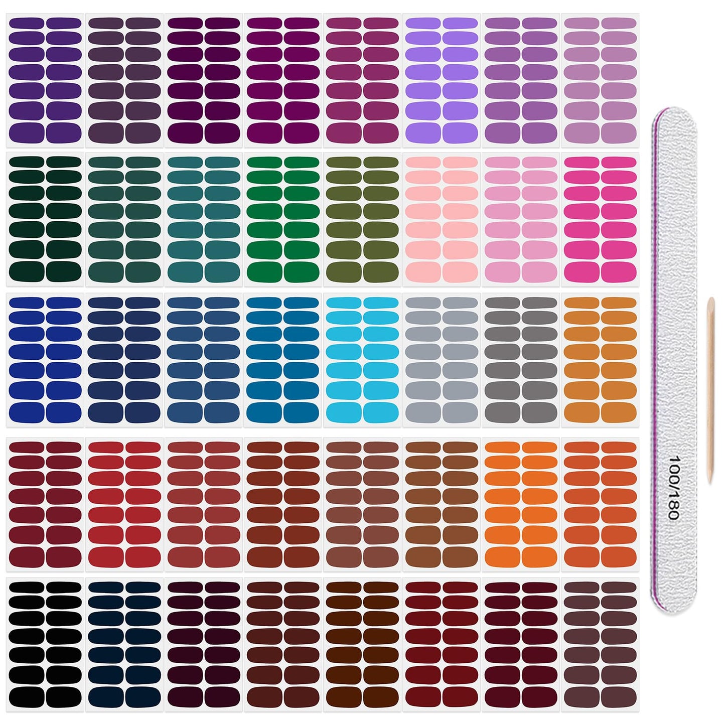 DANNEASY 40 Sheets/560PCS Nail Polish Strips for Women, Solid Color Nail Stickers Full Nail Wraps - UV Free, Self Adhesive, Long Lasting, Gel Strips Manicure Kit with 1 File, 1 Wooden Stick
