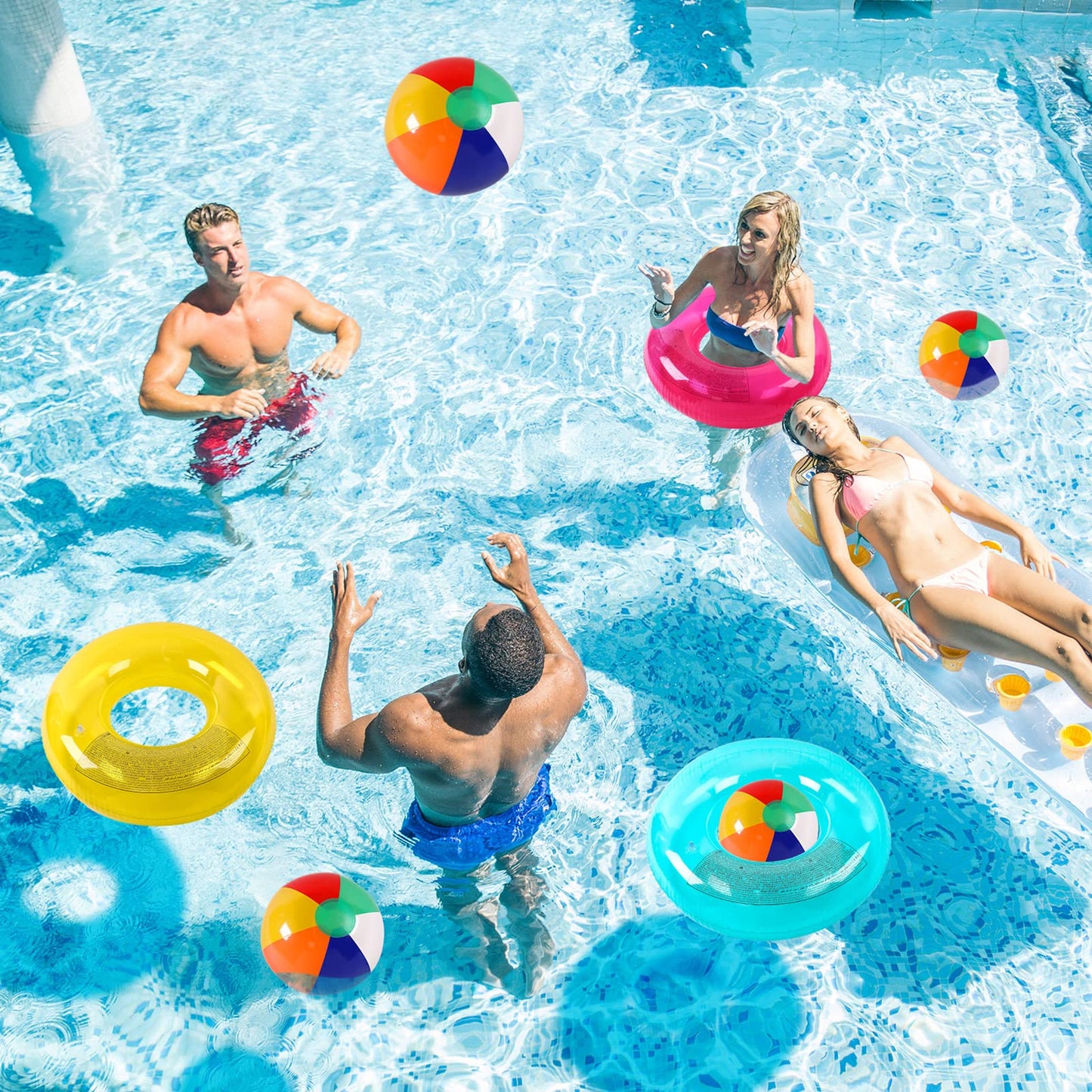 12 Sets Beach Floats, Including 6 Pcs Inflatable Pool Tube for Adults Swimming Rings 6 Pcs 12'' Beach Inflatable Balls for Vacation Beach Decorations Summer Activity Party