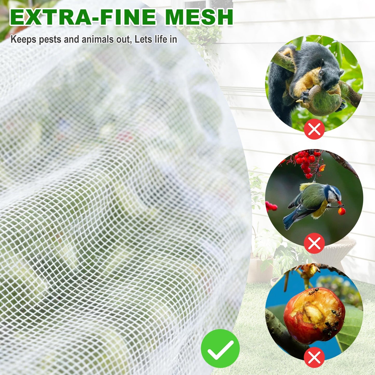 OUTCREATOR® Bird Netting for Garden Protection, 4 Pack Garden Netting Pest Barrier with Zipper and Drawstring, Fruit Tree Netting Mosquito Net Tomato Protective Cover for Blueberry Bushes,2.6 X 3.3 ft