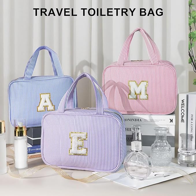 TOPEAST Travel Toiletry Bag for Women - Hanging Toiletry Bag Makeup Bag, Portable Toiletries Cosmetic Bag, Airplane Travel Essentials - Letter O, Blue