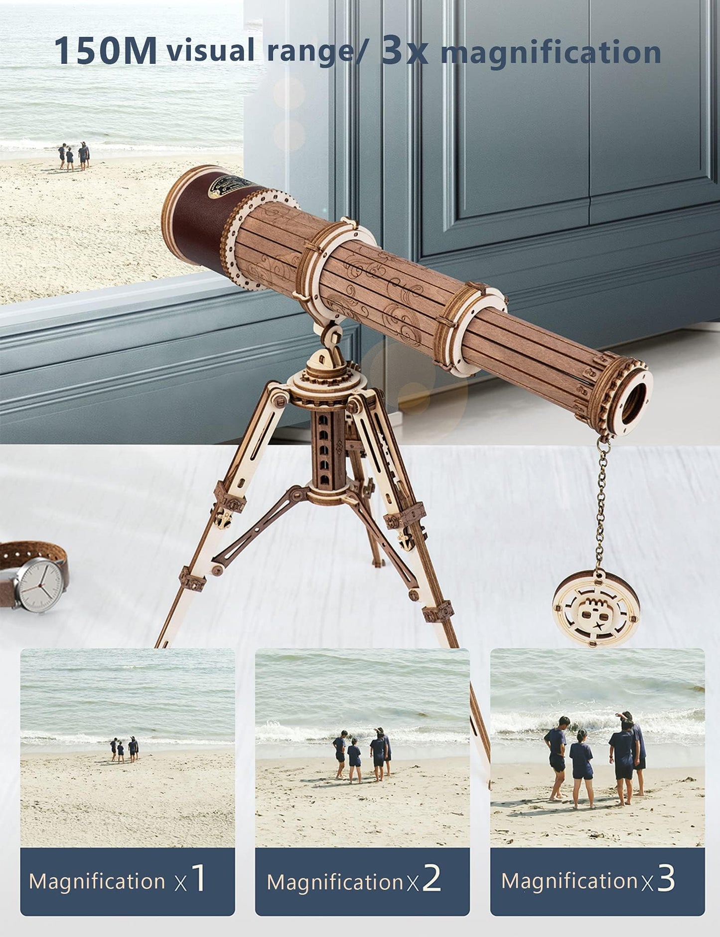 ROKR 3D Puzzles for Adults Wooden Telescope Building Model Kit with Tripod for Adults -3X Magnification Science Kit Gifts for Adult