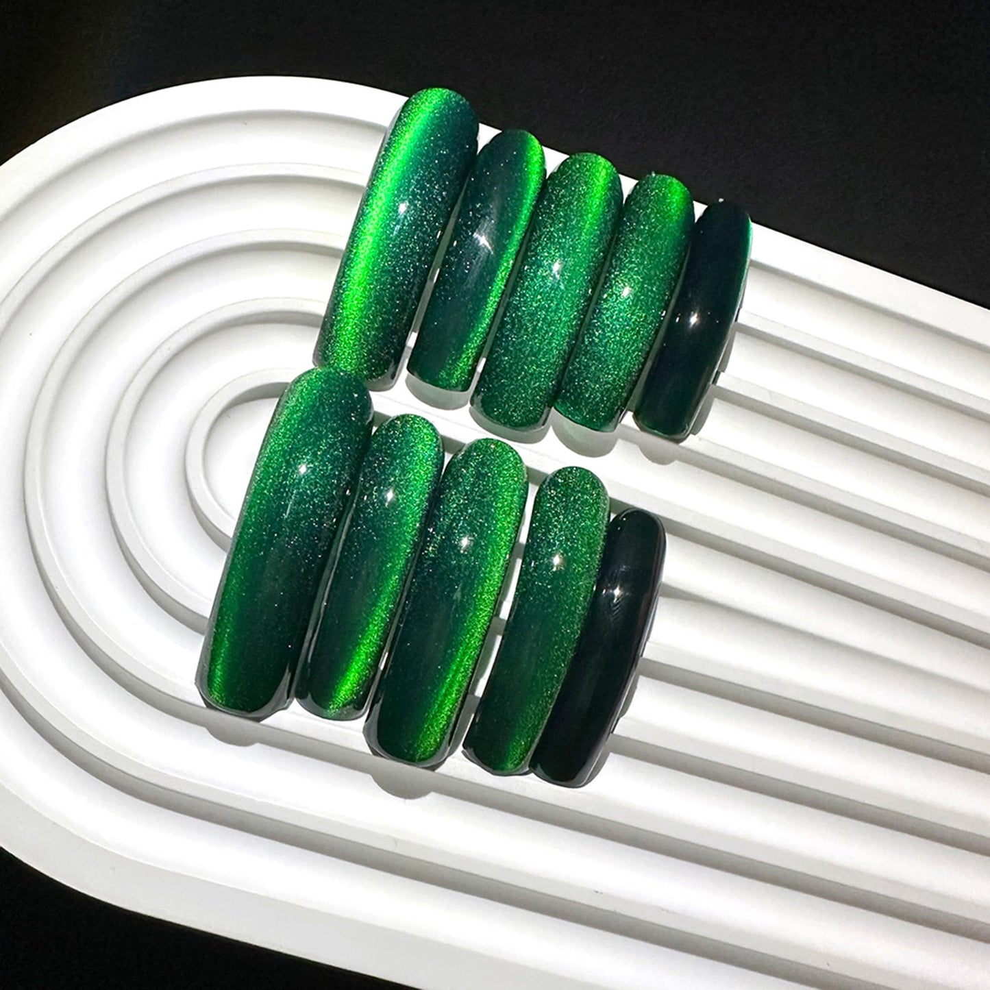 Green Long Press On Nails XL Handmade Curved Fake Nails with Cat-Eye Designs Long Nails Press ons Sparkly False Nails for Women Manicure 10Pcs(Size M)