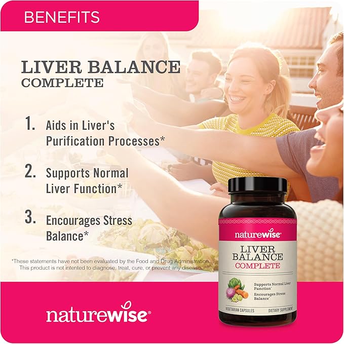NatureWise Liver Balance Detox Supplement - Triple Repair Formula with Milk Thistle, Dandelion, Turmeric, Artichoke, Reishi Mushroom & Kudzu, Vegan - 60 Capsules[30-Day Supply]