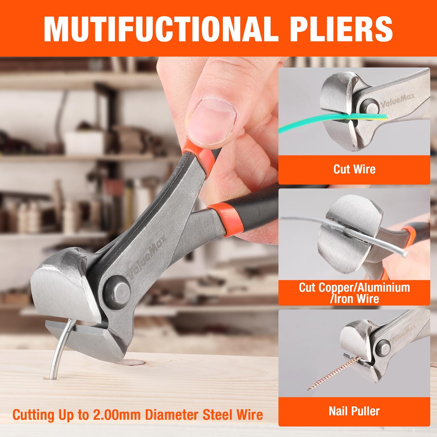 VALUEMAX 3Pcs Nail Puller and Staple Remover Tool, Include 7" End Cutting Pliers, 8" Bendable and Straight V Tip Staple Puller, Upholstery Tools for Cutting Wires, Removing Nails and Staples