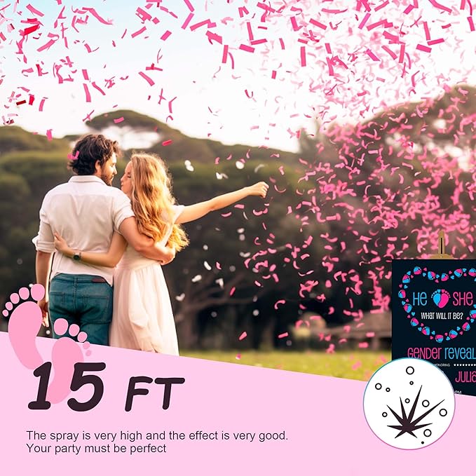 POPUPARTY 6 Pack Gender Reveal Confetti Cannon | No Powder Confetti Poppers | Ideal for Baby Girl Gender Reveal Decoration (6 Pink)