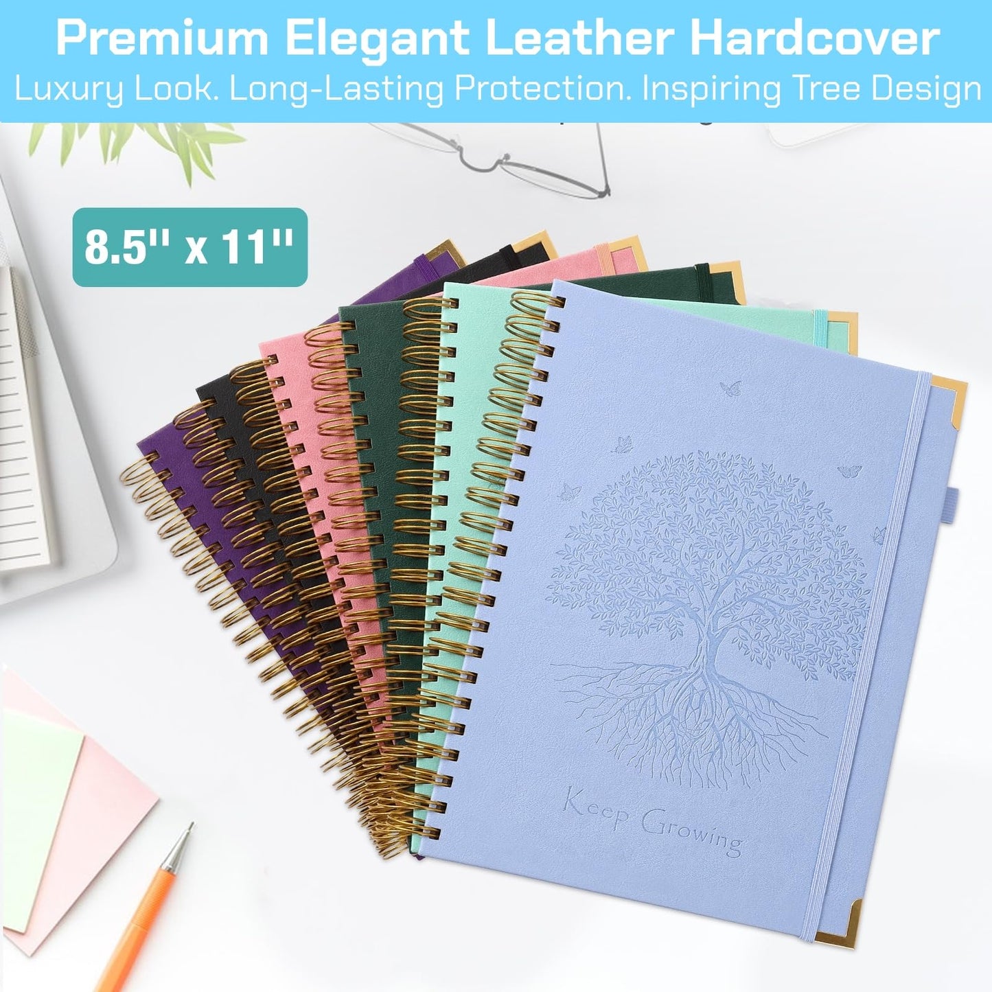 Graph Paper Notebook, 8.5” x 11” Graphing Notebook, 300 Pages, Large Hardcover Grid Notebook Journal, Graph Paper Spiral Notebook with Thick Paper, Pockets for School and Office Supplies, Purple