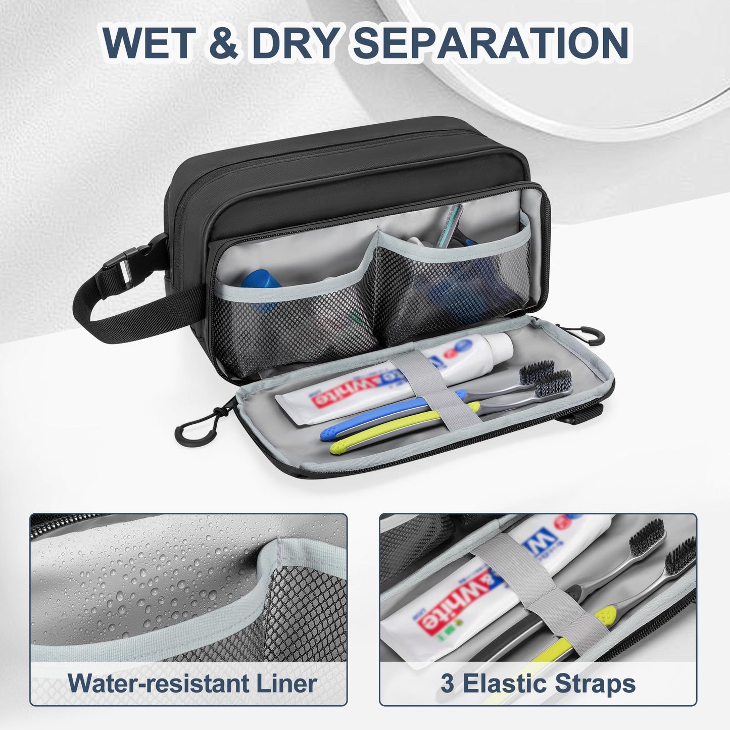 Prokva Toiletry Travel Bag for Men Tactical Hygiene Bag, Shaving Kit Toiletries Organizer Dopp Kit with Large Capacity, Black (Empty Bag Only)