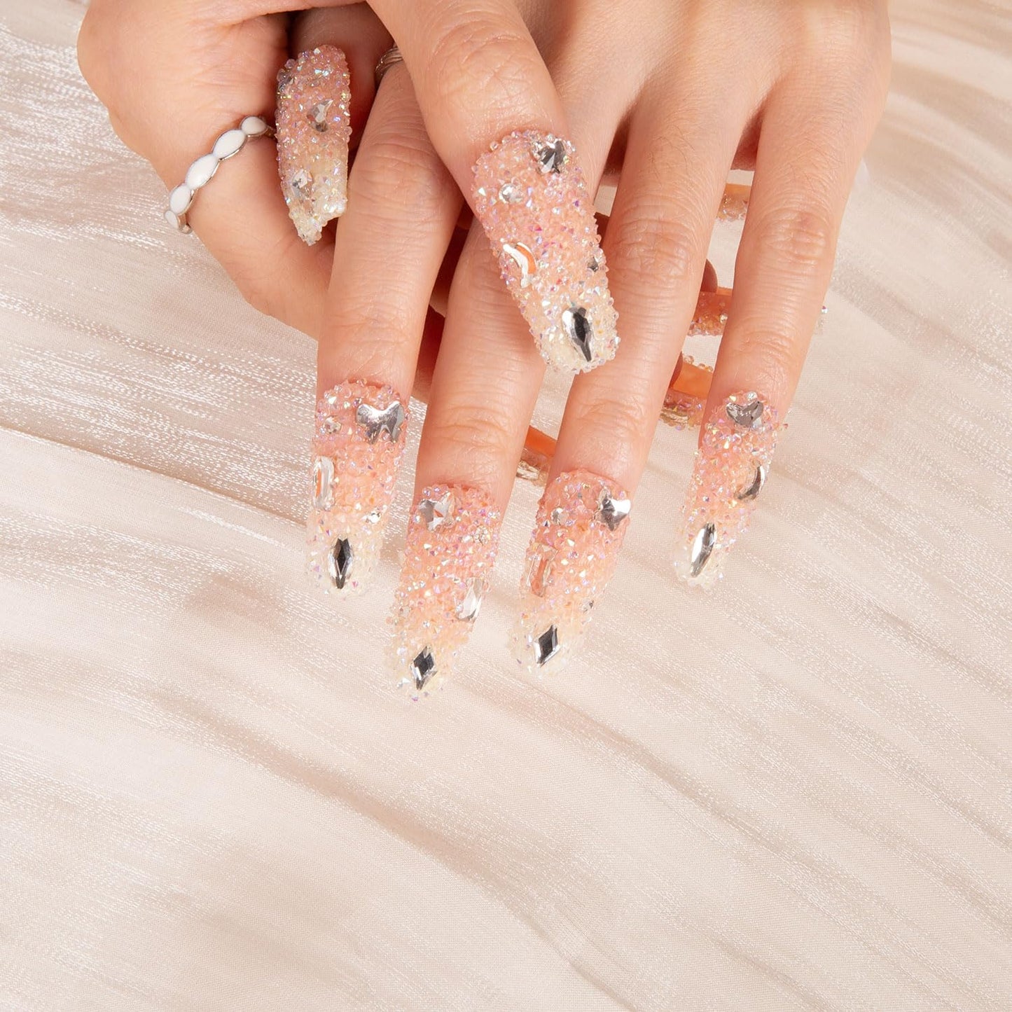 LOVFUL Press on Nails Berry Shake | Handmade with Full Covered Crystals | Reusable Full Cover Nails | Coffin Classic Regular 1.3 in | H56-L