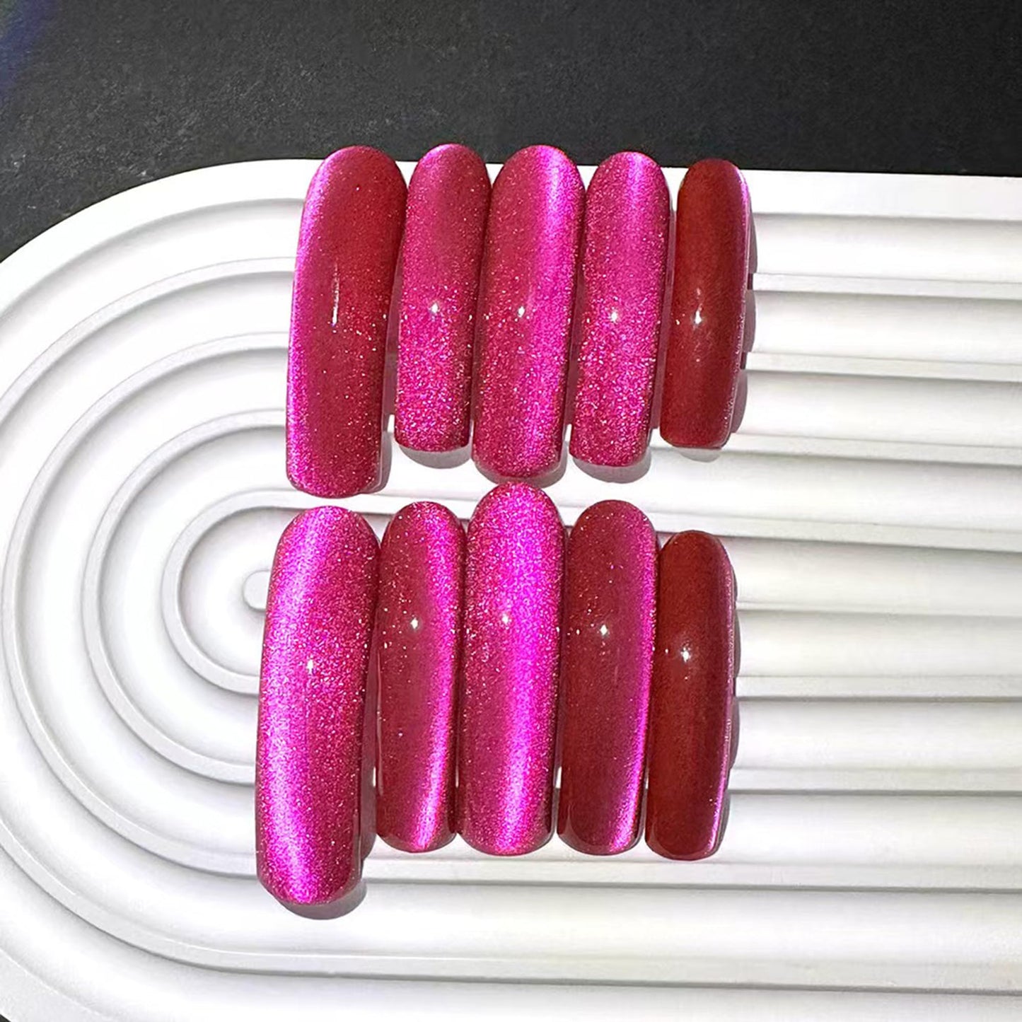 Purple Press On Nails Long Handmade Curved Fake Nails with Cat's Eye Designs XL Square Nails Press ons Sparkly Reusable False Nails for Women Manicure 10Pcs(Size M)