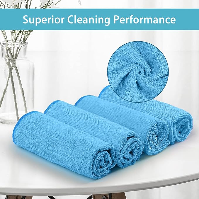 HOMEXCEL Blue Microfiber Cleaning Cloth, 100 Pack Cleaning Towels for Kitchen, Lint Free, Scratch-Free, Highly Absorbent, and Reusable Cleaning Rags for House, Window and Glass, Cars, 11.5 X11.5 inch