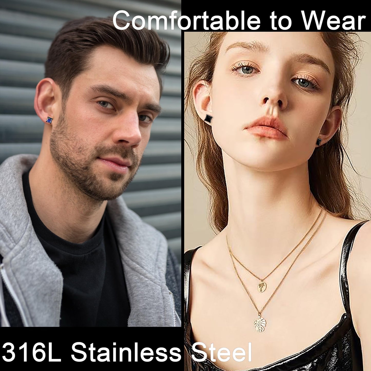 SIISPRI 4 Pairs Stainless Steel Magnetic Stud Earrings for Men Women Hypoallergenic Inlaid Cubic Zirconia Unisex Non-Piercing Clip On Stud Diamond Earrings Set