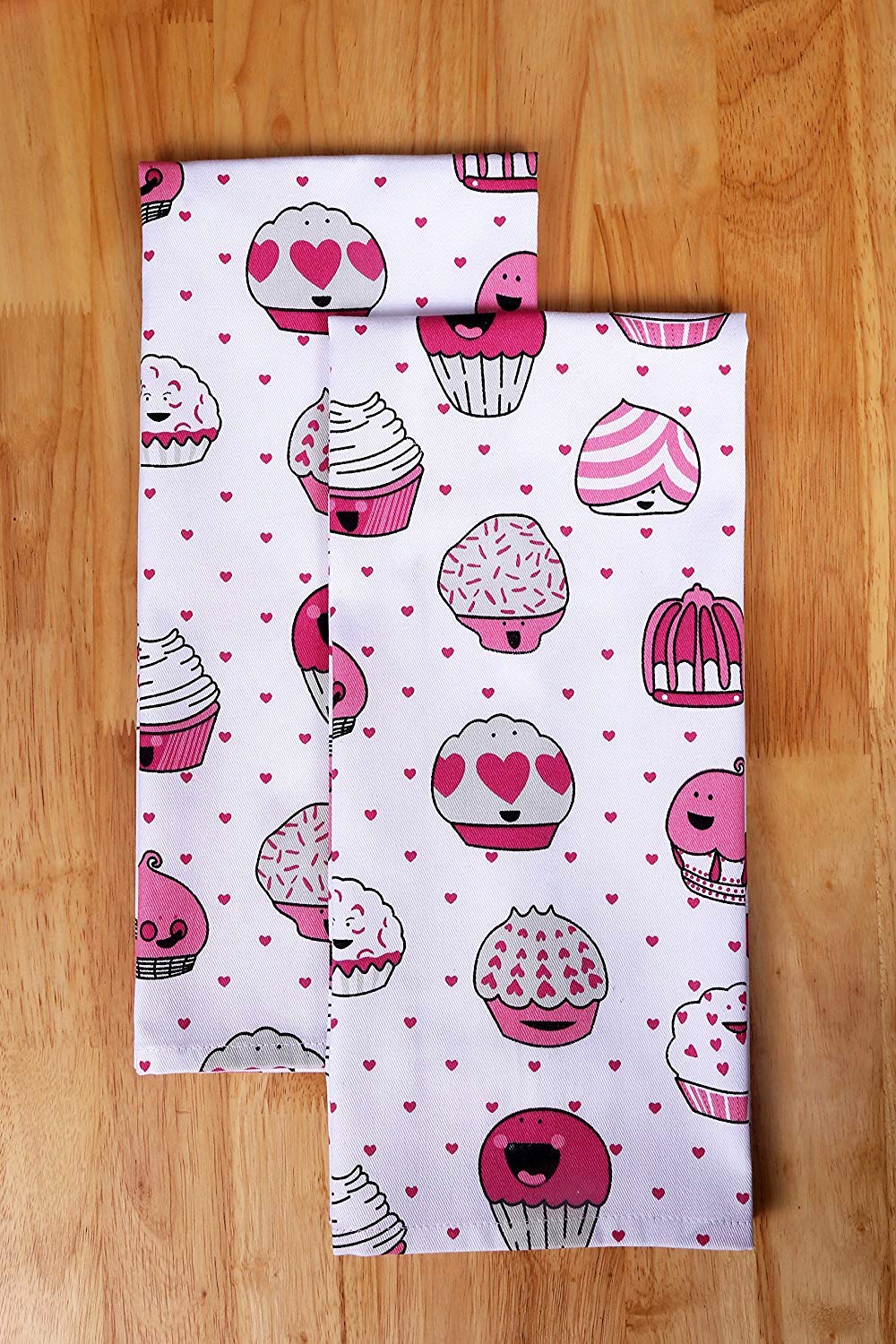 AMOUR INFINI 5 Piece Set of Apron,2 Kitchen Towel,Oven Mitt and Pot Holder in a Valentine Cup Cakes Design Event Outdoor BBQ Baking Grilling Party Kitchen Decor