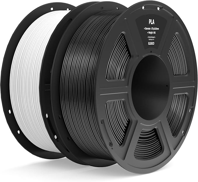 ELEGOO PLA Filament 1.75mm Black & White 2KG, 3D Printer Filament Dimensional Accuracy +/- 0.02mm, 2pcs 1kg Spool(2.2lbs) Fit Most FDM 3D Printers