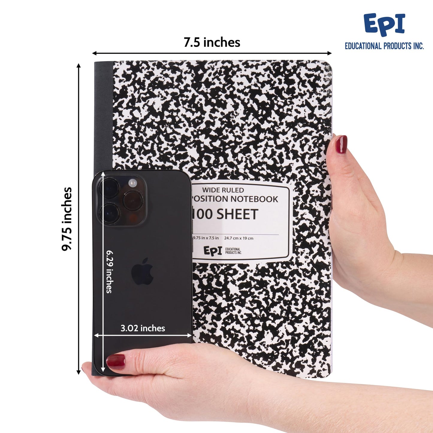 48 Pack - EPI Marble Hardcover Wide Ruled Composition Notebook | 200 Pages (100 Sheets), 9.75 x 7.5 in, Sturdy Sewn Binding | School, Office, Journaling, Notes