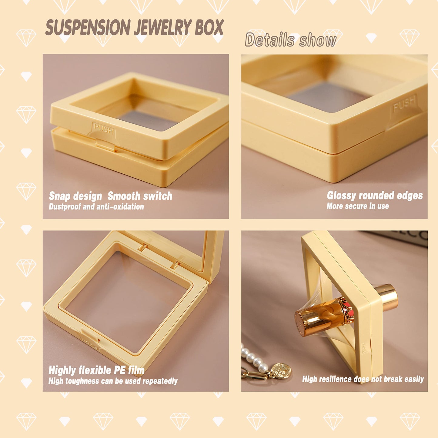 ailison 12PCS 3D Floating Frame Display Stand, Jewelry Box, Gift Box, Ornament Organizer, Small Travel Jewelry Box, PE Film Anti-Oxidation, Suspended Display Box Stackable (Black, 3.54 * 3.54)
