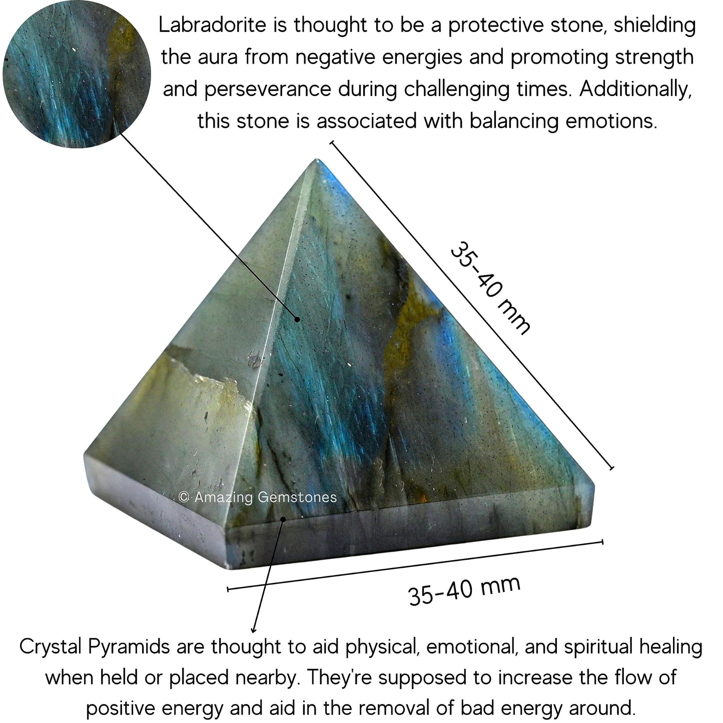 Amazing Gemstone Labradorite Pyramid Crystal Healing Stones - 1.5" Great Pyramid Figurine of Natural Stone Pyramid for Meditation, Reiki, Chakra Balancing and Crystal Pyramids Grid
