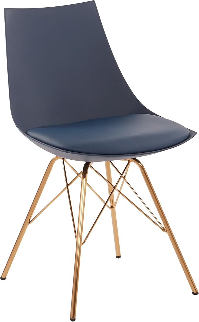 OSP Home Furnishings Oakley Mid-Century Modern Bucket Dining Chair with Faux Leather Padded Seat, Navy Blue