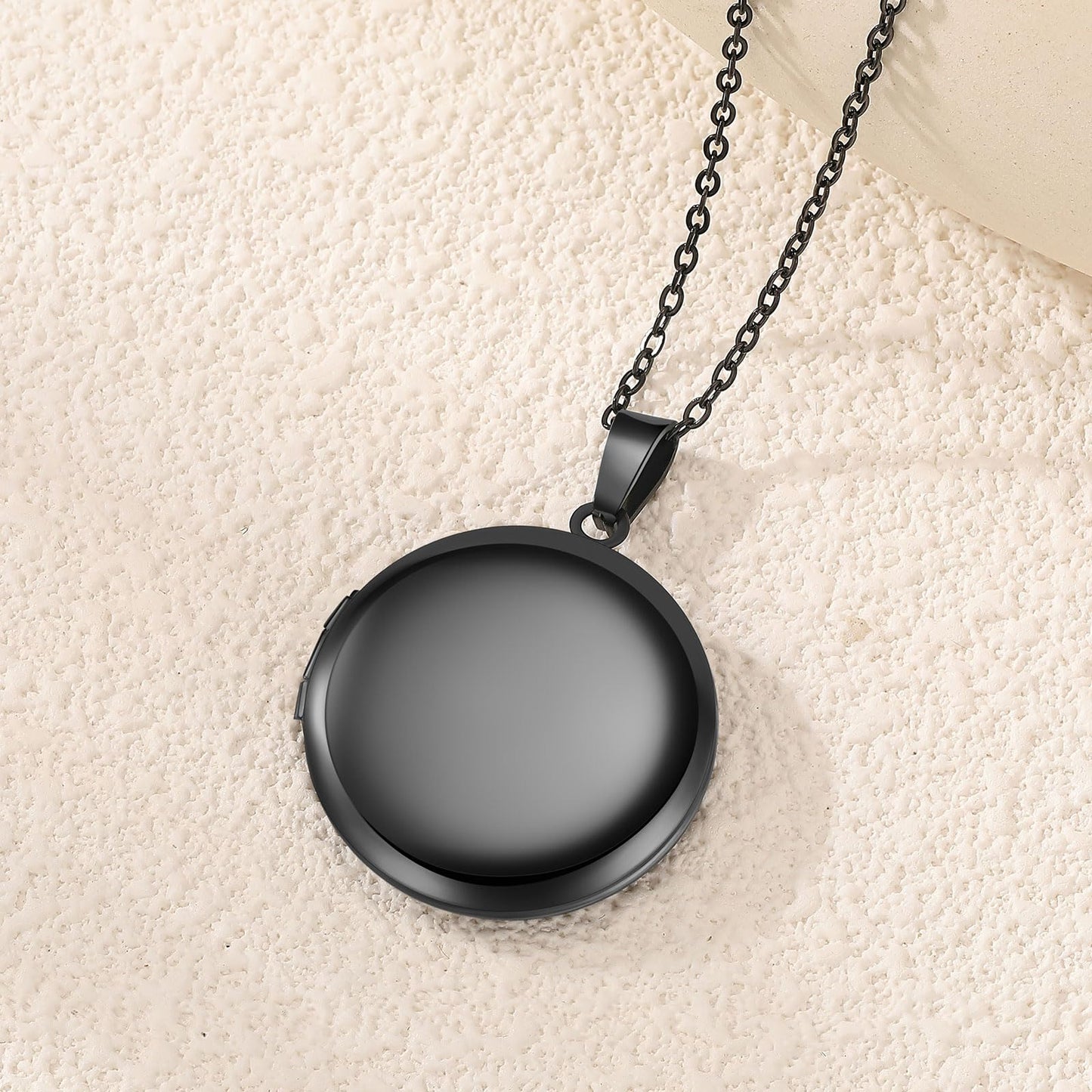 PHOCKSIN Glossy Black Lockets Round Personalized Locket Necklace Custom Photo Lockets for Women Picture Locket Necklaces withe Text Engraved Customized Gifts for Women
