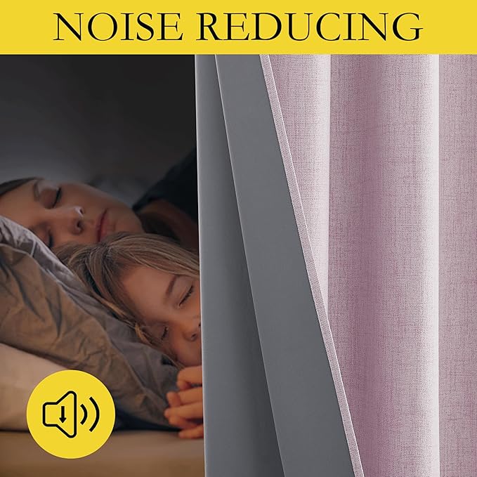 NICETOWN Pink Vintage Linen 100% Blackout Curtains for Classroom, Thermal Insulated Curtains 72" Long, Noise Reducing Window Treatment Drapes for Gym Room, 42" Wide Per Panel, Set of 2