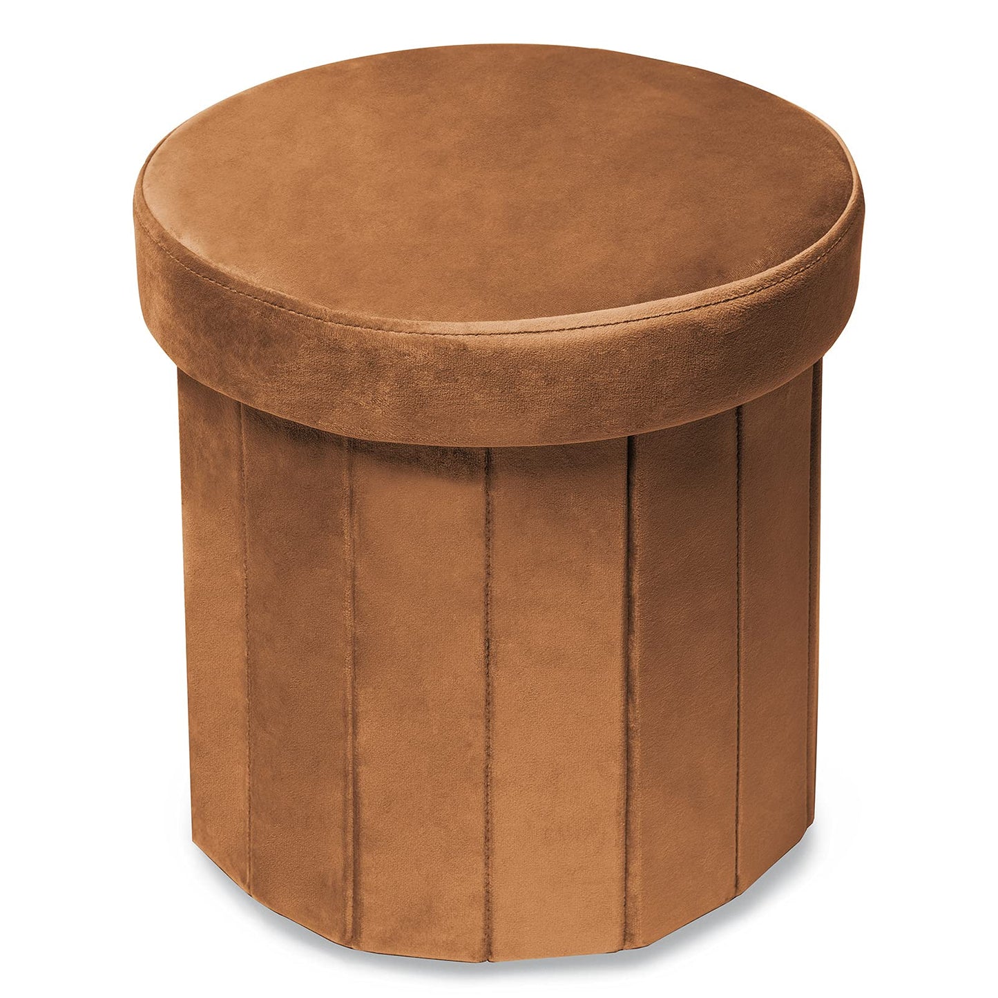 Phantoscope Storage Ottoman Round15 Inch, Velvet Folding Storage Boxes Footrest Foot Ottoman Toy Box, Padded Seat for Dorm Living Room Bedroom, Support 220lbs Brown
