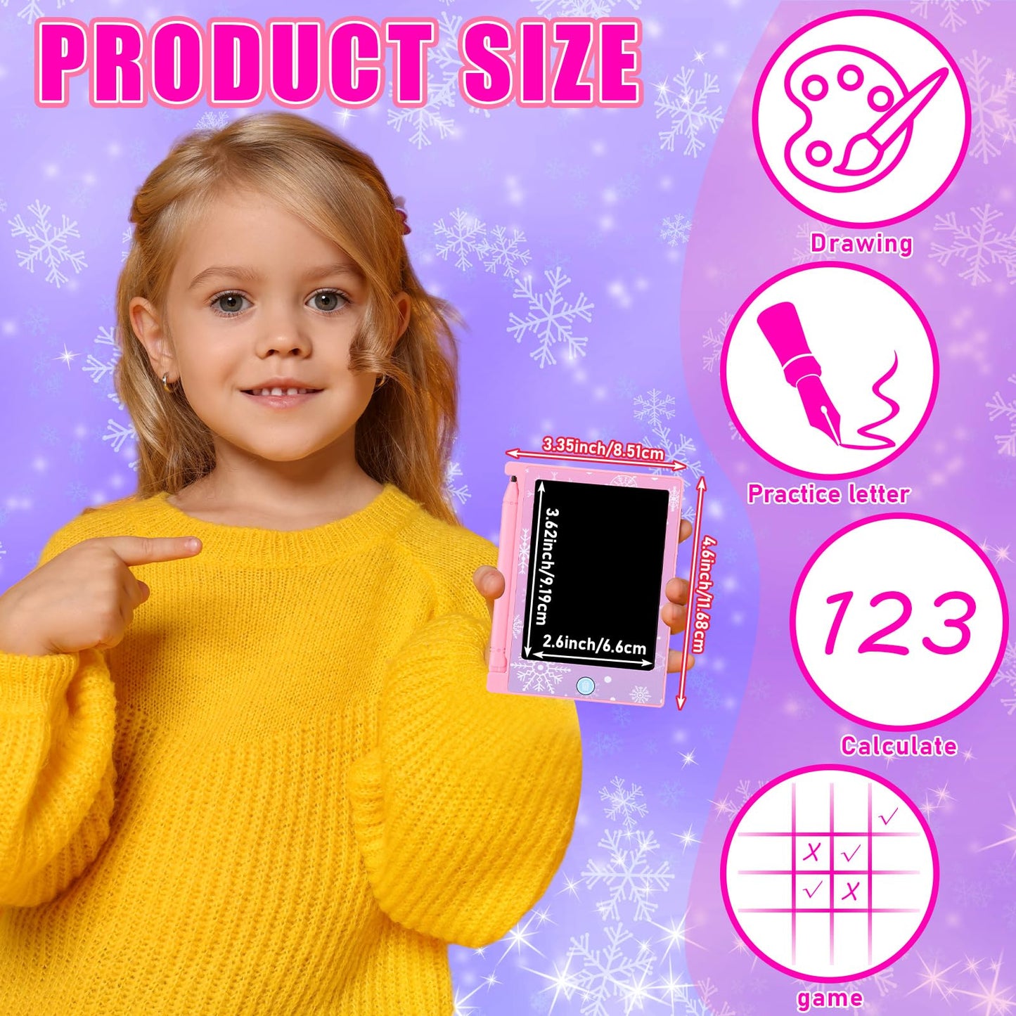 Nezyo 12 Pack Snowflake Party Favors, Mini LCD Writing Tablet for Kids, 4.6'' Snowflake Checked Board Drawing Tablet Erasable Reusable Electronic Drawing Pads for Birthday Supplies