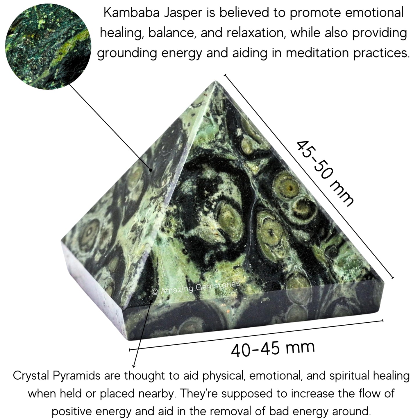 Amazing Gemstone Kambaba Jasper Pyramid Crystal Healing Stones - 2" Great Pyramid Figurine of Natural Stone Pyramid for Meditation, Reiki, Chakra Balancing and Crystal Pyramids Grid