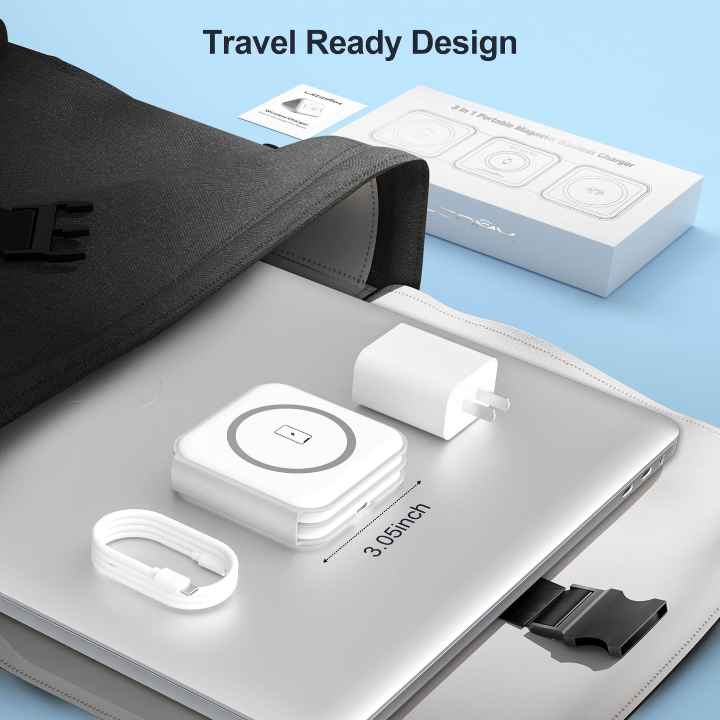 UCOMX 3 in 1 Charging Station for Multple Devices,Foldable 3 in 1 Wireless Charger for Travel,NANO Wireless Charging Station for iPhone17 16 15 14 13 12 Pro Max/Watch 10 9 8 7 6 5 4 3 Ultra/AirPod Pro