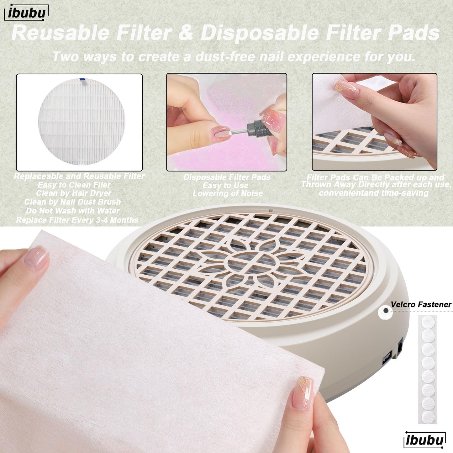 ibubu Upgrade Small Nail Dust Collector Vacuum Cleaner Machine 130W Powerful Strong Fan Extractor Suction Electric Nail Filer Manicure Dust Collector Quiet with Multiple Tool Kits for Home Salon
