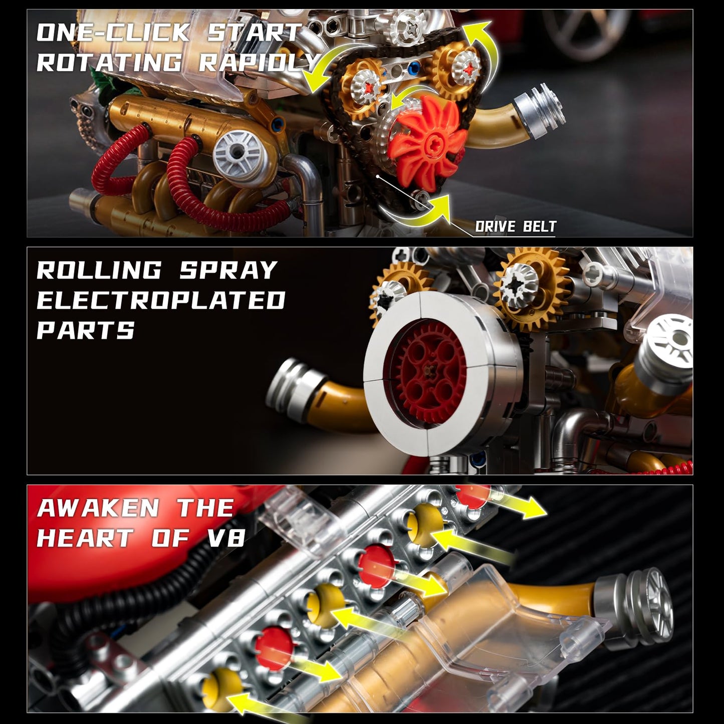 V12 Engine Model Kit that Runs, Build Your Own Visible Car Motor Building Set, 12-Cylinder with Rechargeable Motor, STEM Physical Science Experiment Toy for Adults & Teens Boys Age 10-14 (606 PCS)