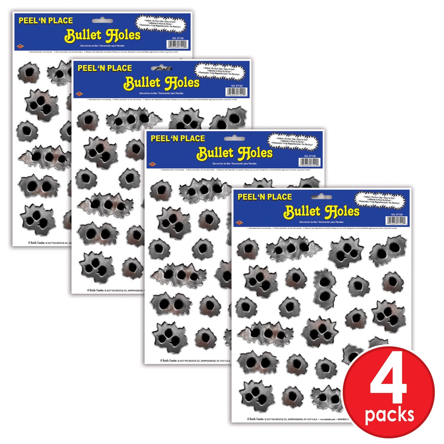 Beistle 4 Sheets Bullet Holes Wall Decorations For 20's Theme, Western Party Supplies, Crime Scene Investigation