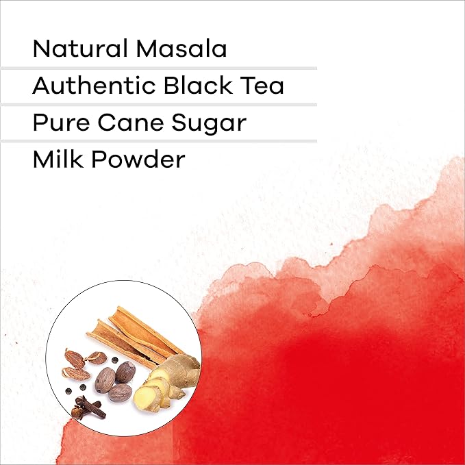 QuikTea Masala Chai Tea Latte – 10 Count, Bold Masala Flavor, Naturally Caffeine-Light, No Preservatives – Just Add Hot Water