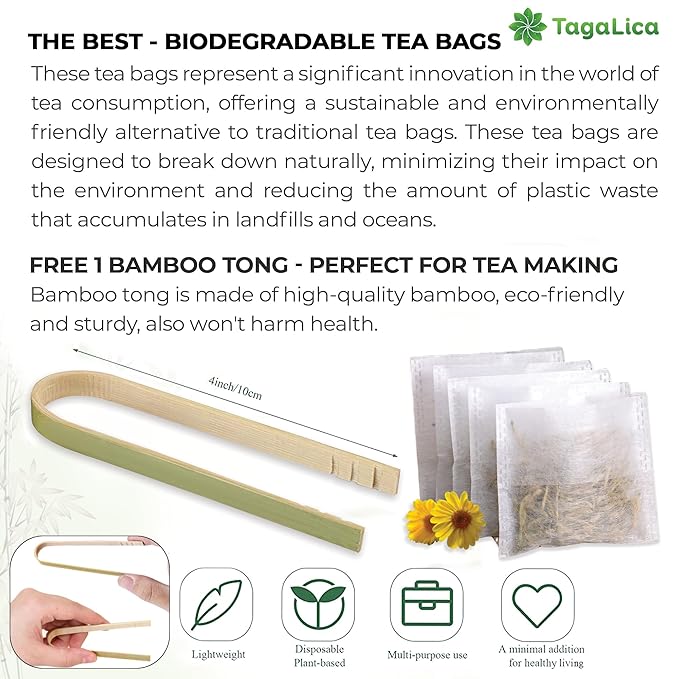 Tagalica, Premium 30 Lemongrass Tea Bags, 100% Natural & Pure Lemongrass leaves, Eco-Conscious Tea Bags, Lemongrass Herbal Tea. Lemongrass Leaf Tea. No Sugar, No Caffeine, No Gluten, Vegan.