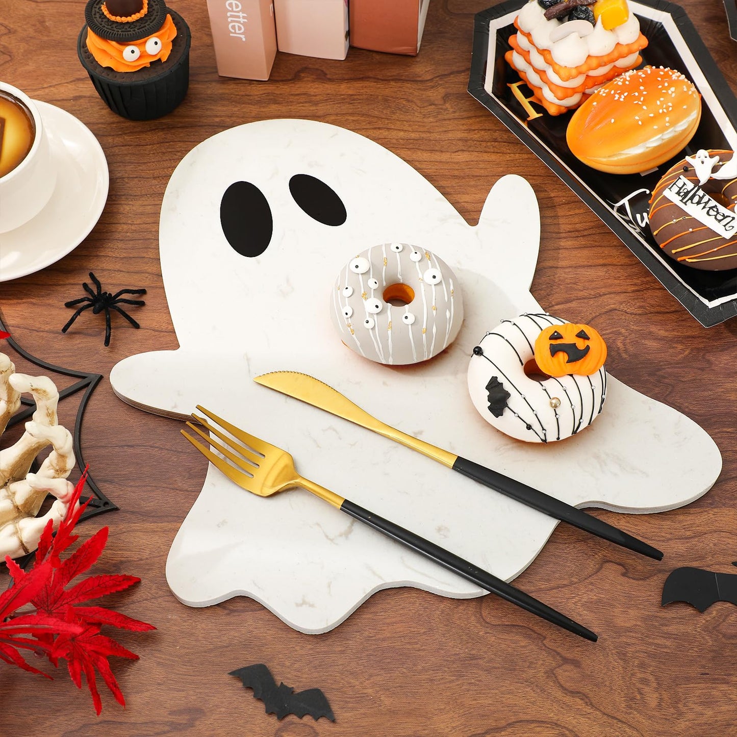 Whaline Halloween Ghost Marble Cheese Board White Ghost Cutting Tray Marble Charcuterie Serving Board for Home Kitchen Party Favors Supplies