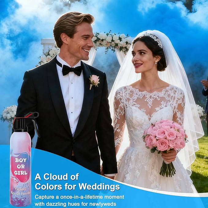 4 Pack Gender Reveal Smoke Bombs, Powder Spray Blue Color Blasters for Baby Boy Reveal Party Baby Shower Decorations Outdoor Reveal Cannon, Long Lasting 14s Thick Smoke for Photos & Videos