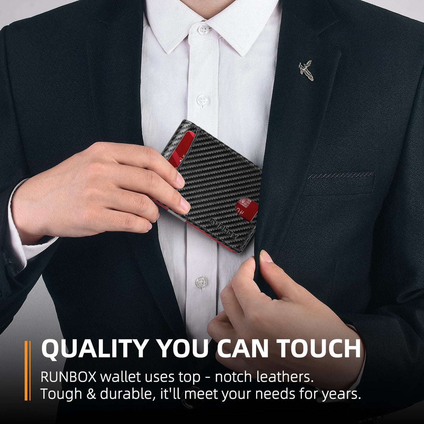 RUNBOX Wallet for Men RFID Blocking 11 Card Holder Minimalist Small Leather Bifold Men's Front Pocket Wallet Gift Box