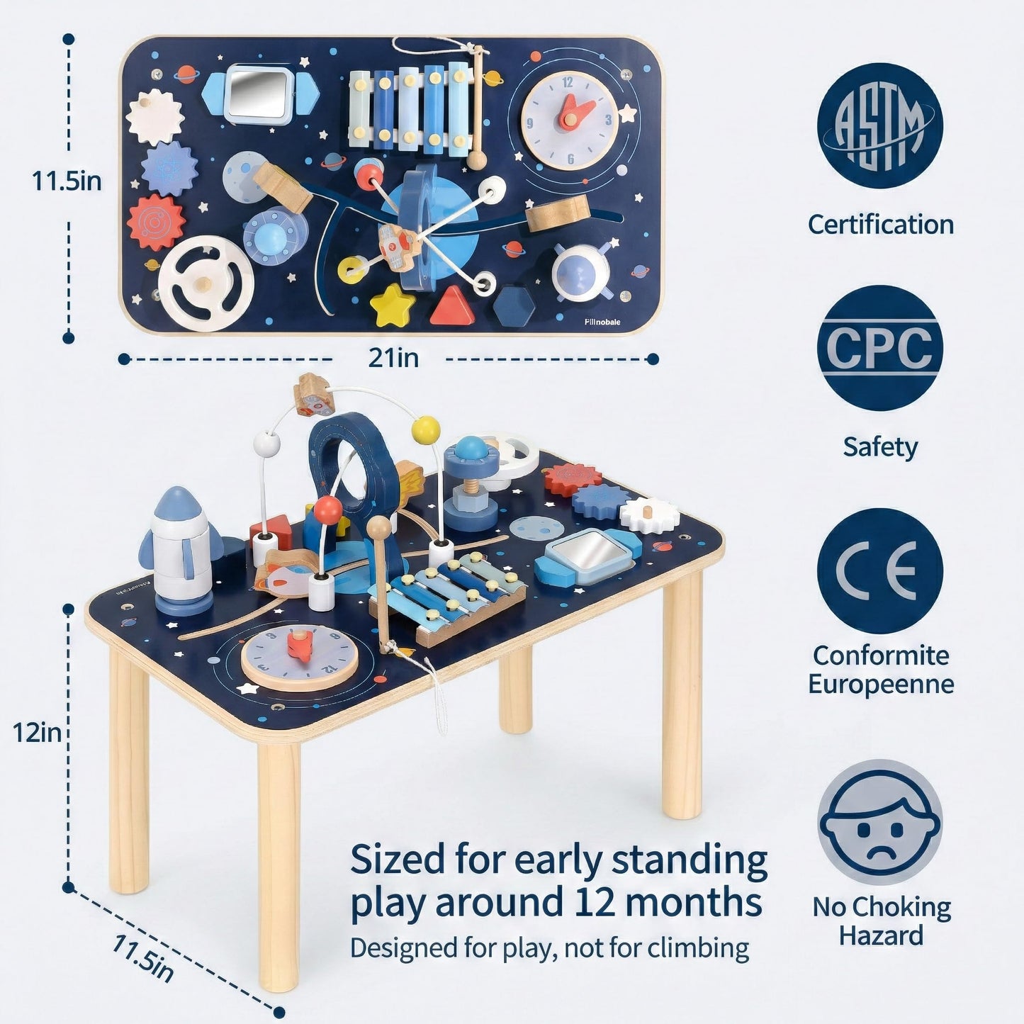 Pillowhale Wooden Activity Table with Bead Maze for 1 Year Old – Standing Sensory Play Table, Montessori Early Development Toy for Toddlers